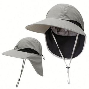 Womens <b>Hat</b> With Neck Flap Large Brim Uv Foldable Fishing Hiking Cap Mens Nylon Adjustable Sun Protection Beach Ha - Product Image 1