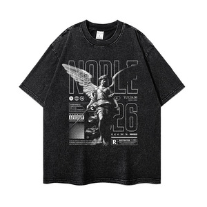 Street-style American Vintage Cotton T-shirt Angel Statue <b>Print</b> Short-sleeve Trendy Brand Loose Oversized Floral - Product Image 2