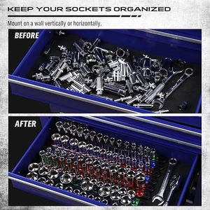 Magnetic Socket Holder Organizer Set: 6-Piece Detachable 1/4, 3/8, 1/2 Socket Trays Socket Organizer for Tool <b>Box</b> <b>Drawer</b> Holds - Product Image 6