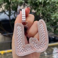 Plaque de nom de Baguette glacée personnalisée pendentif diamant lettre initiale Bling Zircon collier de nom personnalisé pour femmes bijoux