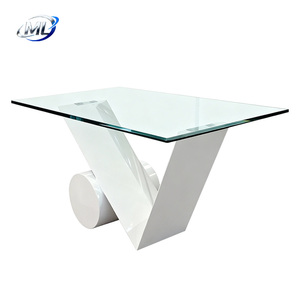 Table à manger d'extérieur en fibre de verre blanche, design moderne avec surface en verre trempé, adaptée aux meubles de maison, aux hôtels et aux patios. - Product Image 6