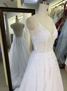 Vente en gros Corset transparent ivoire col en V sans manches broderie une ligne <span class=keywords><strong>de</strong></span> robes <span class=keywords><strong>de</strong></span> <span class=keywords><strong>mariée</strong></span> blanches - Product Image 2