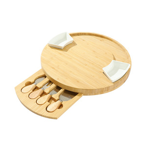Planche à fromage en bambou, planche à découper en bambou, plateau à fromage domestique, planche à découper avec couteau et fourchette en acier inoxydable, double tiroir - Product Image 3