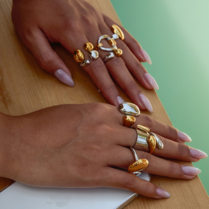 Anillo de Dos Tonos J&D Fashion Statement, Chapado en Oro de 18K, Acero Inoxidable, <span class=keywords><strong>Doble</strong></span> Capa, Liso, Apilable - Product Image 5