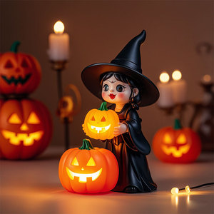 Lampe de sorcière citrouille d'Halloween en plastique, décoration lumineuse d'intérieur pour enfants - Product Image 4
