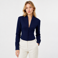 Blazer élégant et décontracté pour femme, coupe ajustée, col en V, manches longues, style formel, simple boutonnage, idéal pour le bureau – Vente en gros