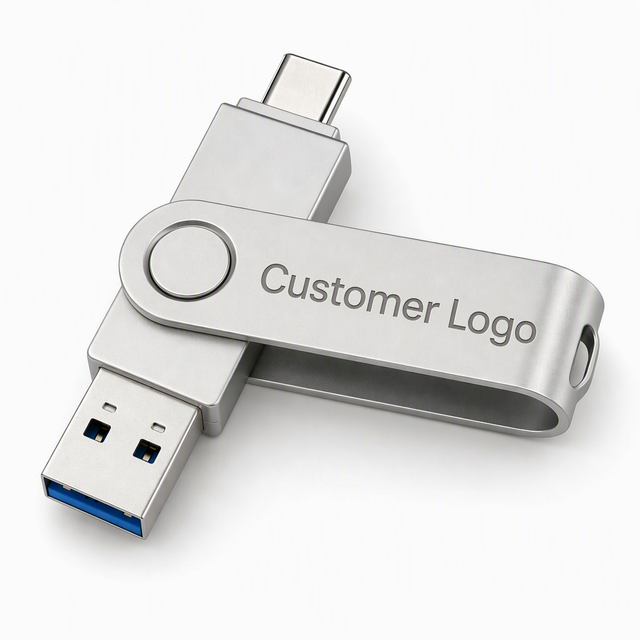 RapiData High Speed 2 in 1 Type-C OTG USB 3.0 Flash Drive Zinc Alloy Swivel Dual Drive Memory Stick CE