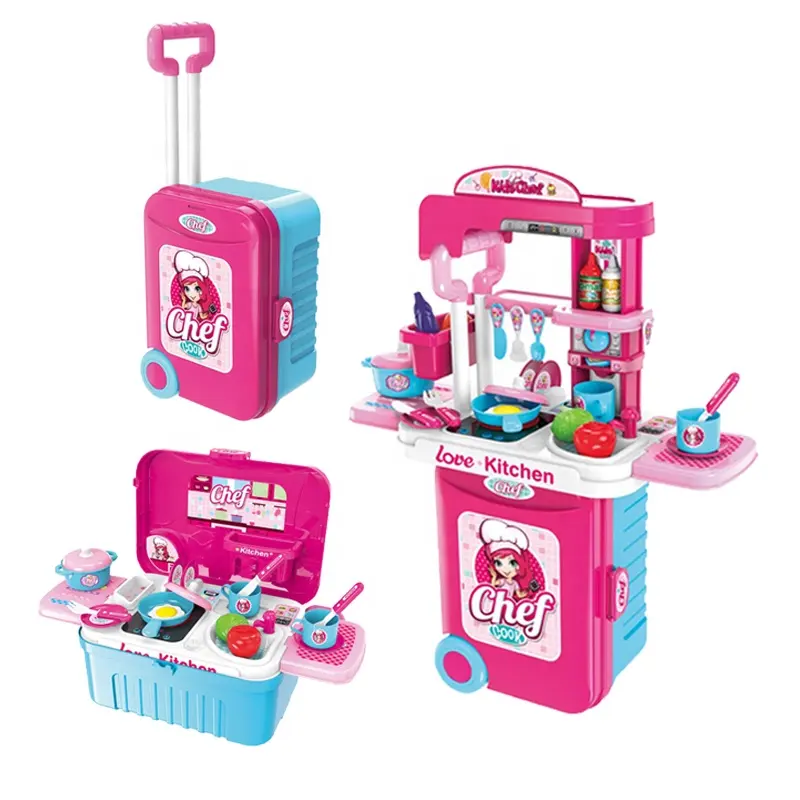 EPT Toys 3In1 Girls Cooking Chef finta carrello da cucina valigia Set giocattolo cucina giocattolo per ragazza con funzione luce e musica