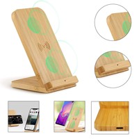 Support de chargeur sans fil en bambou 15W, station de charge rapide sans fil à double bobine, support de téléphone en bambou naturel pour téléphone portable