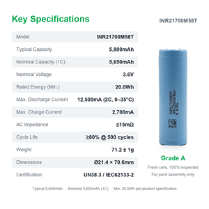 Batterie lithium-ion cylindrique Victpower INR21700-M58T 5000mAh à très haute capacité, 1000+ cycles pour l'électronique grand public - Product Image 4