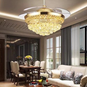 Ventilateur de plafond moderne en cristal avec 5 pales rétractables, télécommande, LED dimmable, moteur DC 5 vitesses, montage encastré, 3500K - Product Image 6