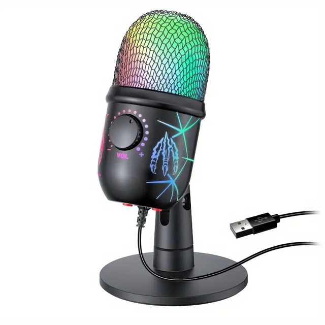 Microphone Usb Games for Computer From Verboy with Rgb Lighting Gamer Mic Stand Gaming Microphone for Laptop Pc for Podcast