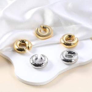 C-Shaped <b>Clip</b>-On Earrings Gold Silver Plated Stainless Steel Geometric Hoop Ear <b>Clips</b> For Women Party Fashion Jewelry - Product Image 2