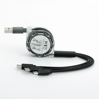 Kabel USB 3 in 1 untuk Pengisi Daya Kabel Data 3A Pengisian Cepat Tipe-C Kabel USB 3 in 1 yang Dapat Ditarik untuk Ponsel Android