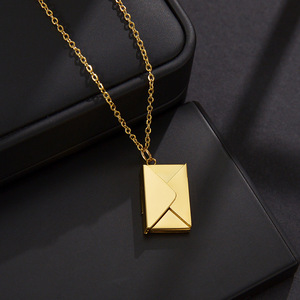 Collier en acier inoxydable plaqué or 18 carats, cadeau romantique <span class=keywords><strong>pour</strong></span> la Saint-Valentin, pendentif enveloppe avec inscription de lettre d'amour, collier de couple - Product Image 3