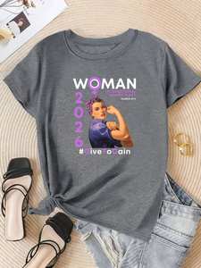 T-shirt da donna girocollo a maniche corte con stampa Giornata Internazionale della Donna 2026, stile vintage, vestibilità comoda e regolare - Product Image 3
