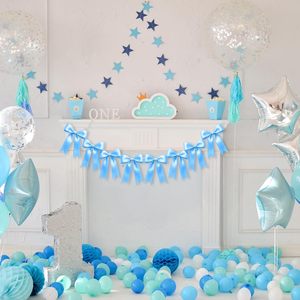 Guirnalda de Lazos Azul Preconfeccionada de Poliéster/Algodón Resistente a la Encogimiento para Baby Shower, Primer Cumpleaños, Decoración de Cuna - GRACE RIBBON - Product Image 2