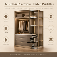 Système de dressing modulaire haut de gamme, armoire ouverte sur mesure avec éclairage LED, design moderne de luxe à coins arrondis, porte Shaker pour chambre à coucher