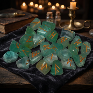 Piedras Rúnicas de Fluorita Verde Talladas a Mano, Juego de Gemas de Forma Libre con Tema de Amor, Origen Gujarat, Artículo Coleccionable - Product Image 2