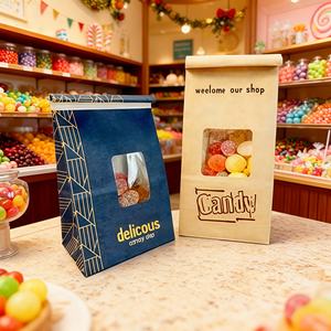 Papier kraft brun anti-graisse pour emballage alimentaire, bonbons, pop-corn, biscuits, pain, avec fenêtre transparente et couvercle ouvrable - Product Image 1