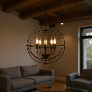 Lámpara de araña metálica de 20 pulgadas con 5 anillos pivotantes entrelazados, luces colgantes redondas para sala de estar - Product Image 2