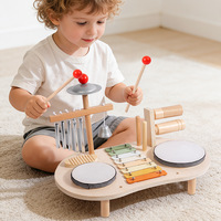 Montessori Musical Instruments Activity Table Wooden Music Station Early Educational Percussion Toy with Xylophone Drums Cymbal