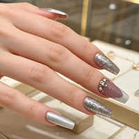 Faux ongles en ABS en gros, type French Press, longs, forme cercueil, avec logo personnalisé, pour usage professionnel en salon (OEM, marque privée)