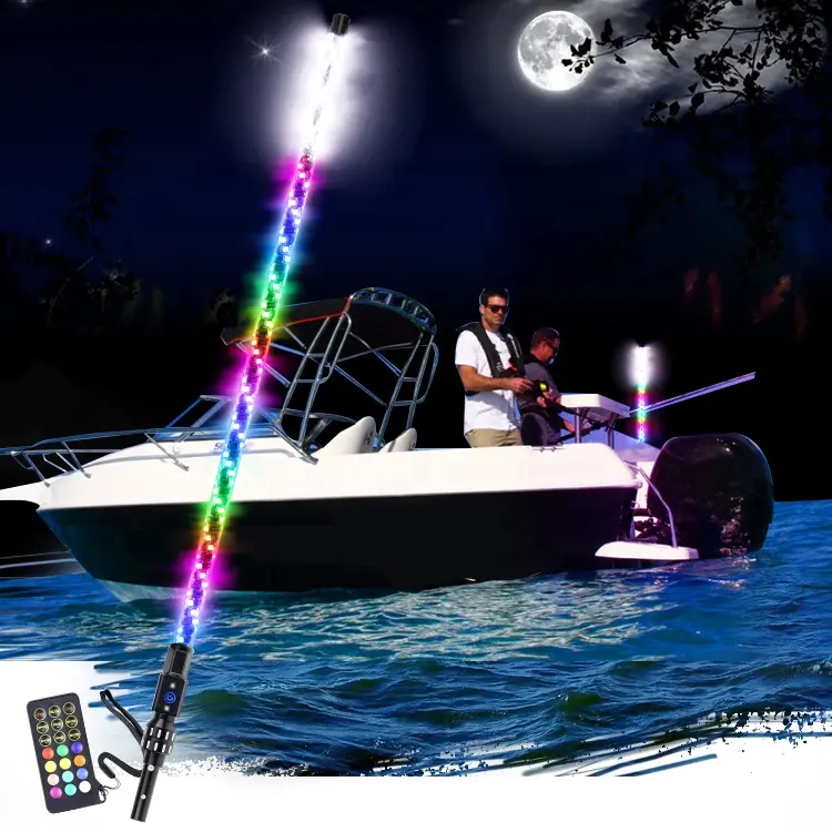Plug And Play Botton On The Base Spiral LED Boat Whip Marine Stern Light With Top White Light For Fishing Boat Yacht