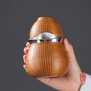 Bamboo Woven Gourd Titanium Teapot Set Portable Outdoor Tea Cup Lightweight Travel Gift - Product Image 2