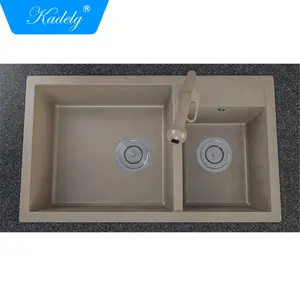 CE Approved Easy to Clean Granite Sink Beige Double Bowl Kitchen Sink