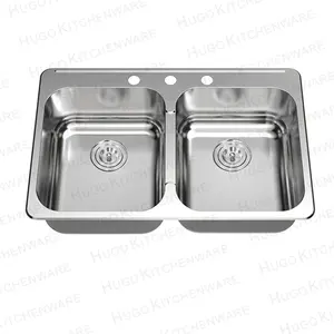 Fregadero de cocina de doble cuenco con forma Rectangular moderna personalizada, instalación de mostrador, delantal de Material Sus304, parte delantera de acero inoxidable - Product Image 2