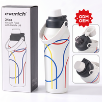 Bouteille d'eau en acier inoxydable de 24 oz avec bouchon à ouverture rapide, double paroi isolée sous vide, sans BPA, bouteille de sport, logo personnalisé