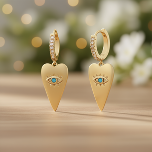 Pendientes con forma de corazón dorado y colgante de ojo turquesa, joyería de moda para mujer - Product Image 2