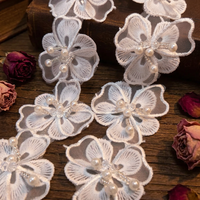 Accessoires vestimentaires en dentelle : Patch floral 3D en organza avec perles pour chaussures, chapeaux et vêtements