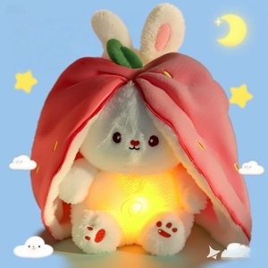28CM Çok Satan Nefes Alan Işıklı Çilek Tavşan Peluş Oyuncak Çocuklar İçin Yatıştırıcı ve Uyku Arkadaşı Oyuncak - Product Image 1