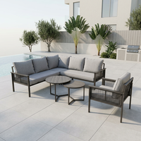 Ensemble de canapés modulaires d'extérieur en aluminium tressé en corde, en forme de L, pour 5 personnes, mobilier de conversation pour patio et jardin, avec table basse d'appoint
