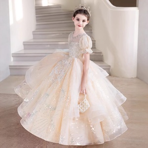 Vestido de Princesa de Lujo Color Champán <span class=keywords><strong>para</strong></span> Niñas, Elegante Vestido Largo <span class=keywords><strong>para</strong></span> Bodas, Damas de Honor, Presentaciones de Piano - Product Image 4