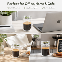 Tasse à café en verre borosilicate à double paroi de 330 ml avec couvercle en silicone pour usage au bureau, vaisselle à eau