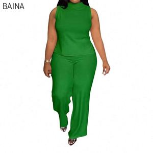 Women Summer Outfit Solid Color <b>Sleeveless</b> <b>Tshirt</b> With Matching Pants European American - Product Image 2