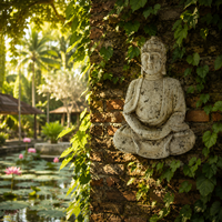 Décoration murale Bouddha en oxyde de magnésium (MGO) de 55 cm (21,7 po) effet pierre vintage, à suspendre pour intérieur, extérieur, maison, jardin, faible MOQ