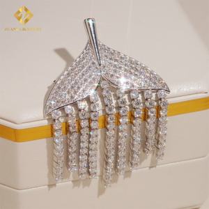 Deluxe Jewelry Moissanite Iced Out <b>Brooch</b> Pass Diamond Tester Moissanite Diamond 925 <b>Silver</b> Hip Hop Women Jewelry Tassel <b>Brooch</b> - Product Image 1