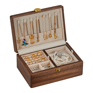 Boîte à bijoux rotative en bois à deux niveaux avec serrure - Grande capacité de rangement pour boucles d'oreilles, bracelets, montres - Product Image 4