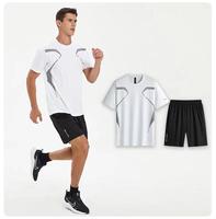 Ensemble short de sport pour hommes Vêtements de fitness 2 pièces en polyester pour la course à pied Survêtement de gymnastique