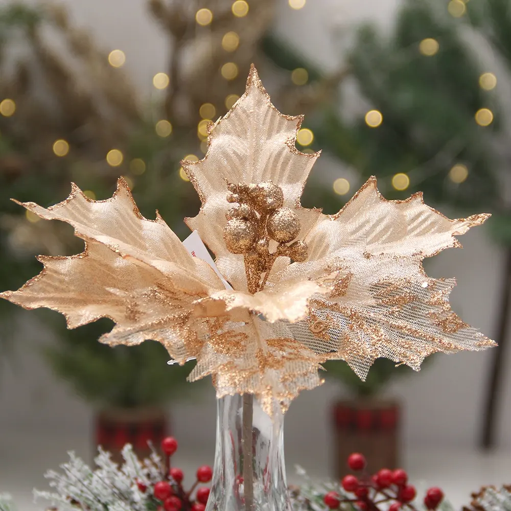 Flor Artificial de terciopelo para decoración navideña, adorno de adorno, arreglo de flores de Navidad