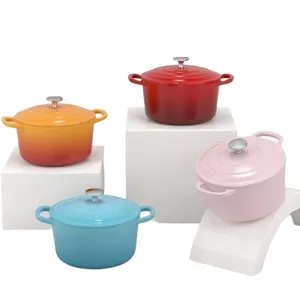 Hot Selling 24cm Round Soup Pot Cast Iron Cookware Set Pot Sets Non Stick Soup Pot Set Stock With Cast Iron Lid OEM Color