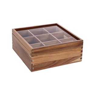 Solid Wood <b>Tea</b> Bag Storage <b>Box</b> Square With Acrylic Lid For <b>Tea</b> And Coffee Bags Desktop Organizer - Product Image 1
