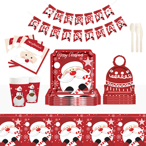 DAMAI Christmas Red Santa Plates Xmas Special-shaped Disposable Paper Plates Cups Napkins for Holidya <b>Table</b> Decoration - Product Image 4