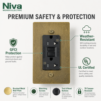 Prise murale GFCI Niva US 20A 120V avec interrupteur différentiel, panneau en laiton massif, idéale pour villas de luxe et hôtels