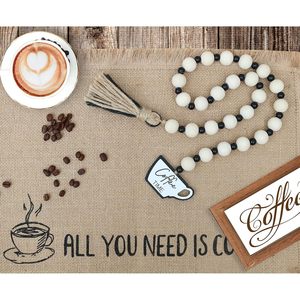 Meplait perles en bois naturel et guirlande de corde de jute motif ovale ornement suspendu sur le thème du café pour la décoration intérieure - Product Image 1
