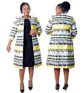Vêtements pour femmes en gros : Robe populaire à rayures colorées, ensemble deux pièces grande taille pour femmes africaines, manteau long d'usine - Product Image 1